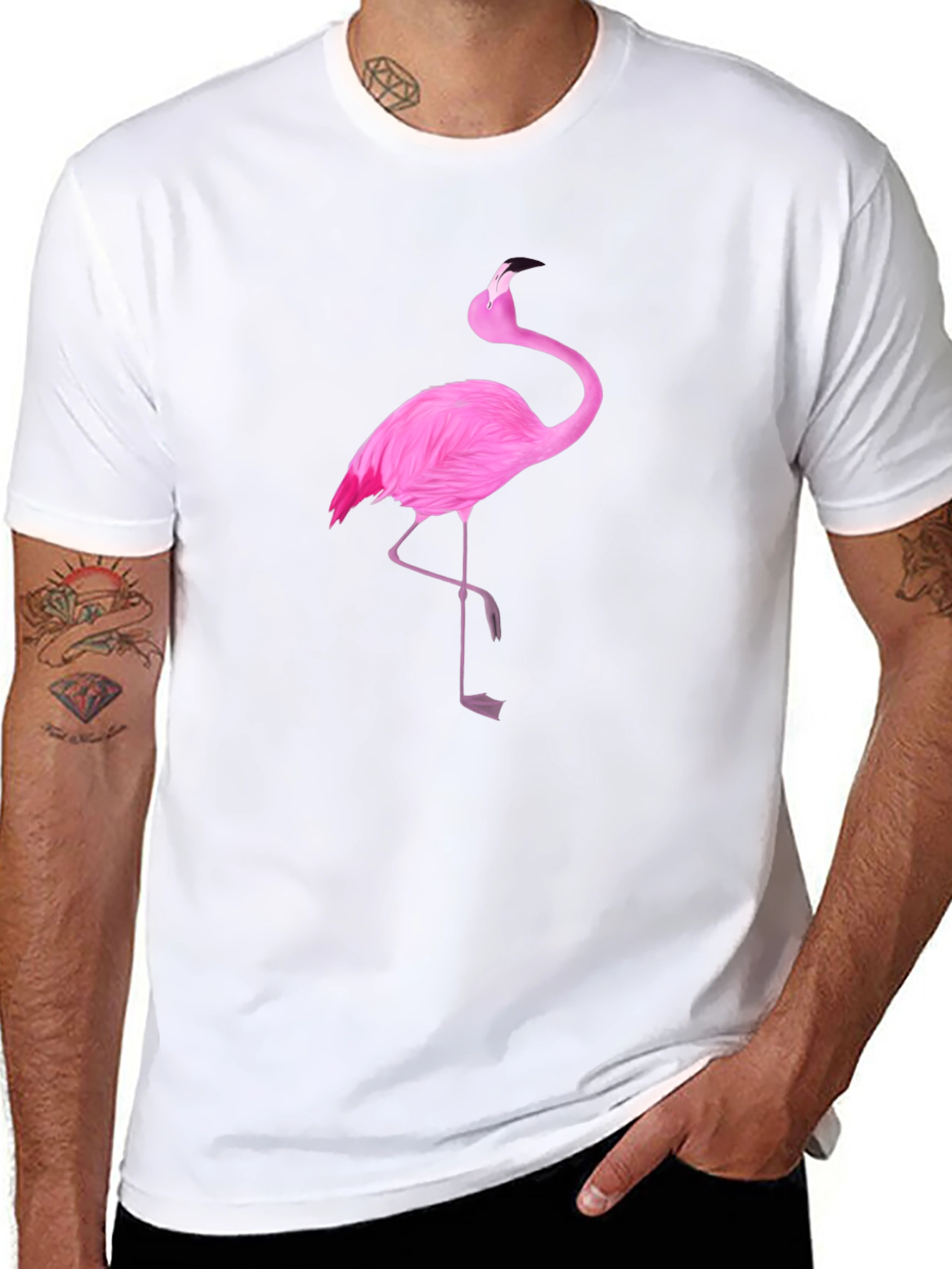 Pink Flamingo Graphic Black T-Shirt