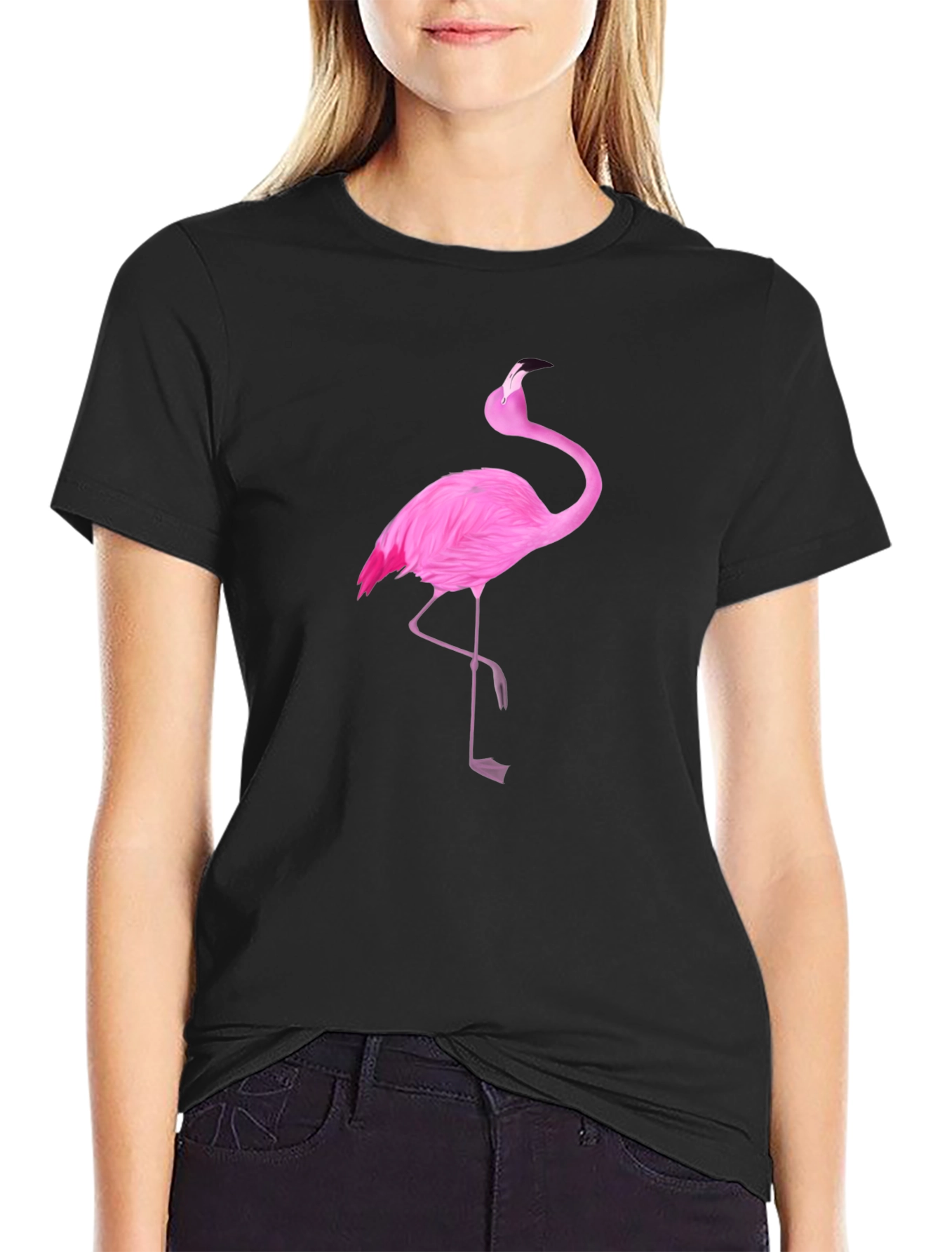 Pink Flamingo Graphic Black T-Shirt