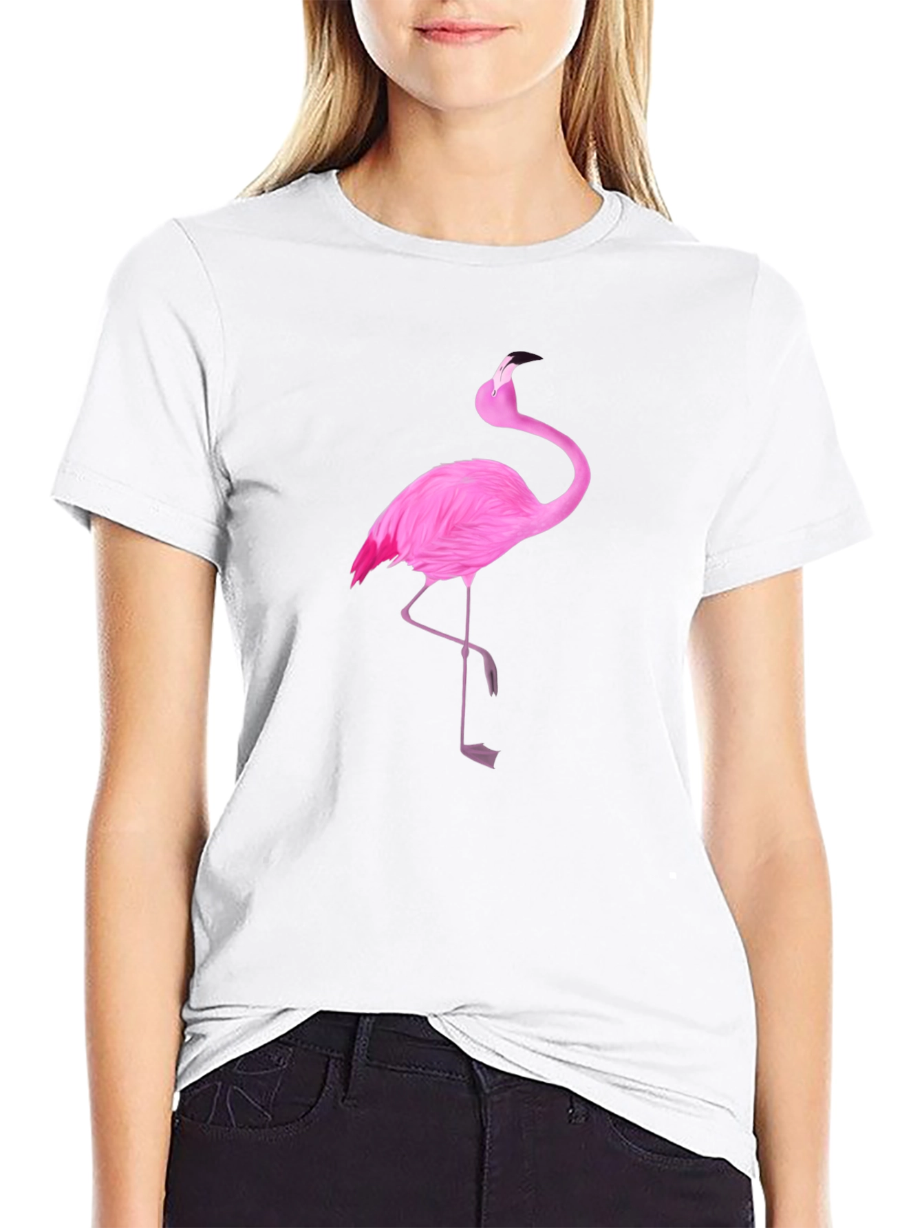 Pink Flamingo Graphic Black T-Shirt