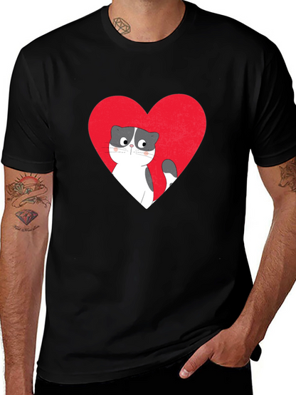 Heart Cat Graphic Tee - Black