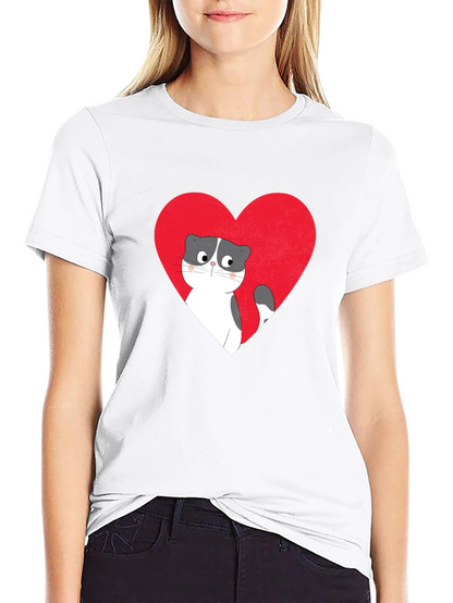 Heart Cat Graphic Tee - Black