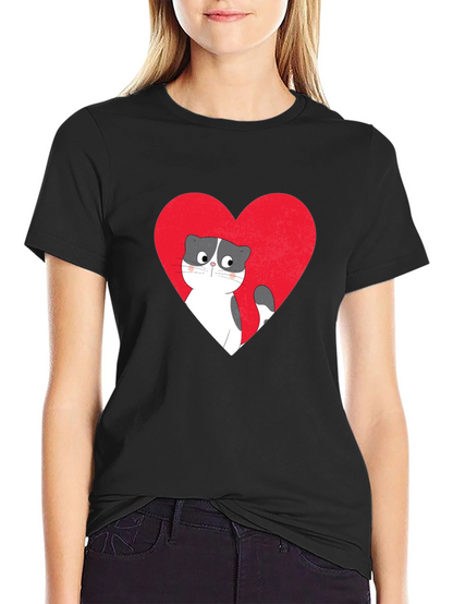 Heart Cat Graphic Tee - Black
