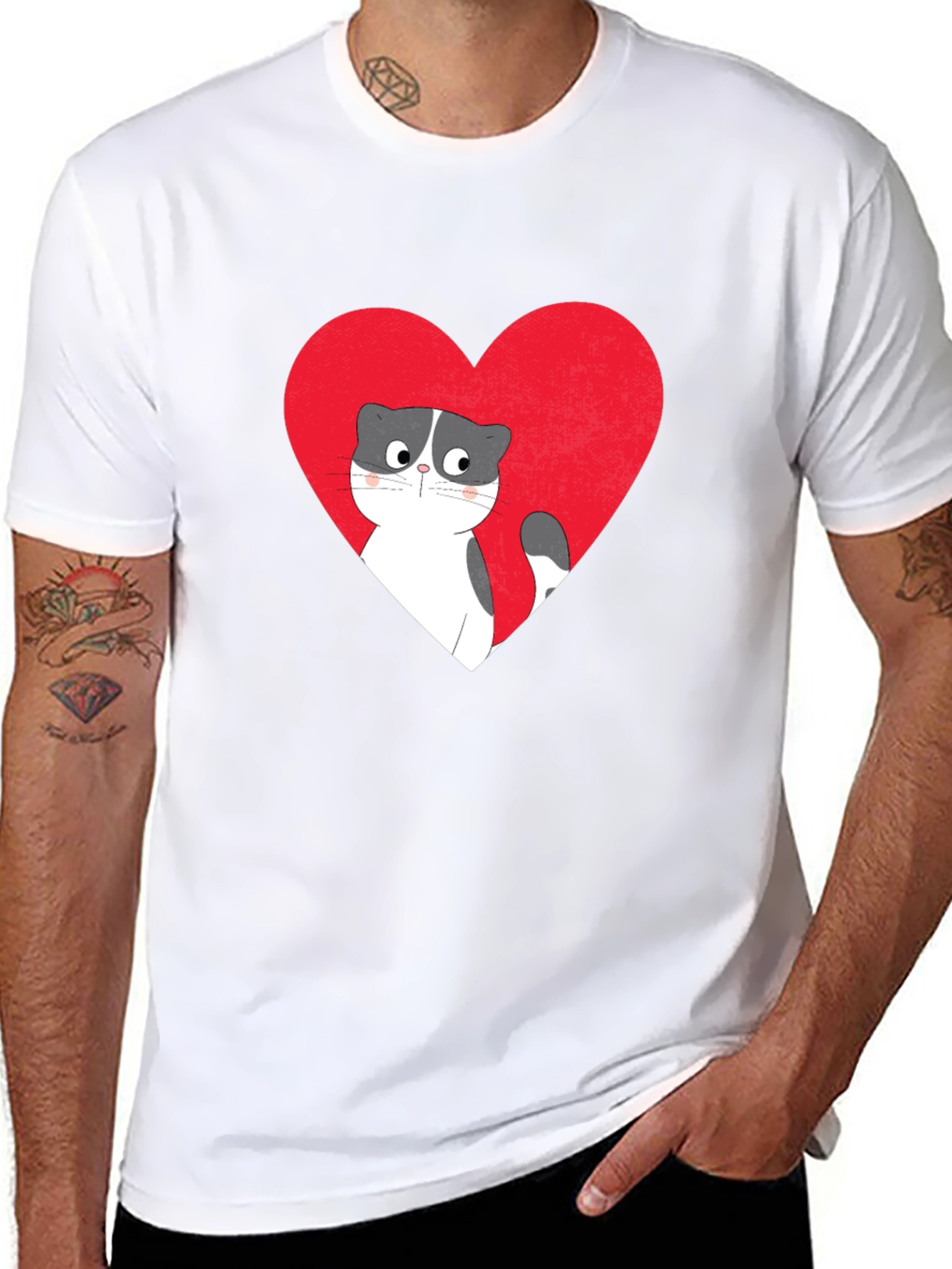 Heart Cat Graphic Tee - Black