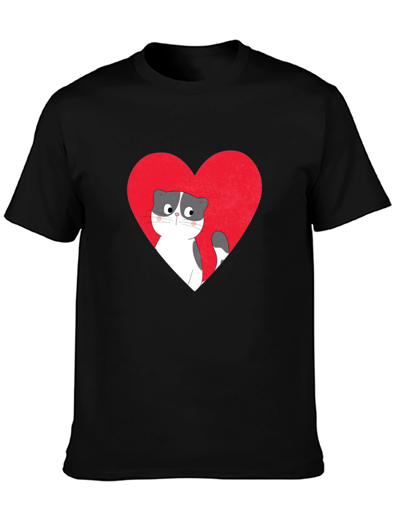 Heart Cat Graphic Tee - Black