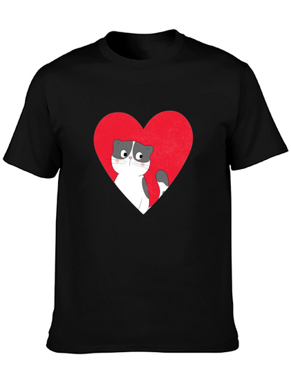 Heart Cat Graphic Tee - Black
