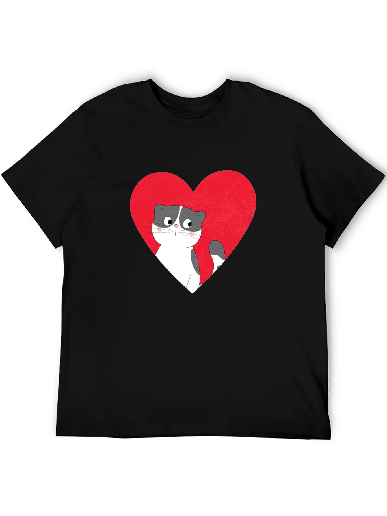 Heart Cat Graphic Tee - Black