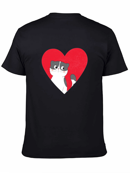 Heart Cat Graphic Tee - Black