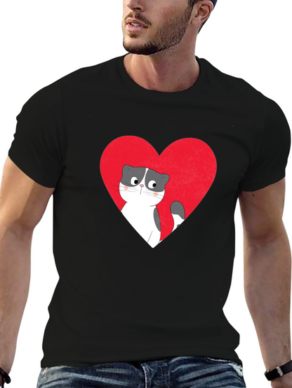 Heart Cat Graphic Tee - Black