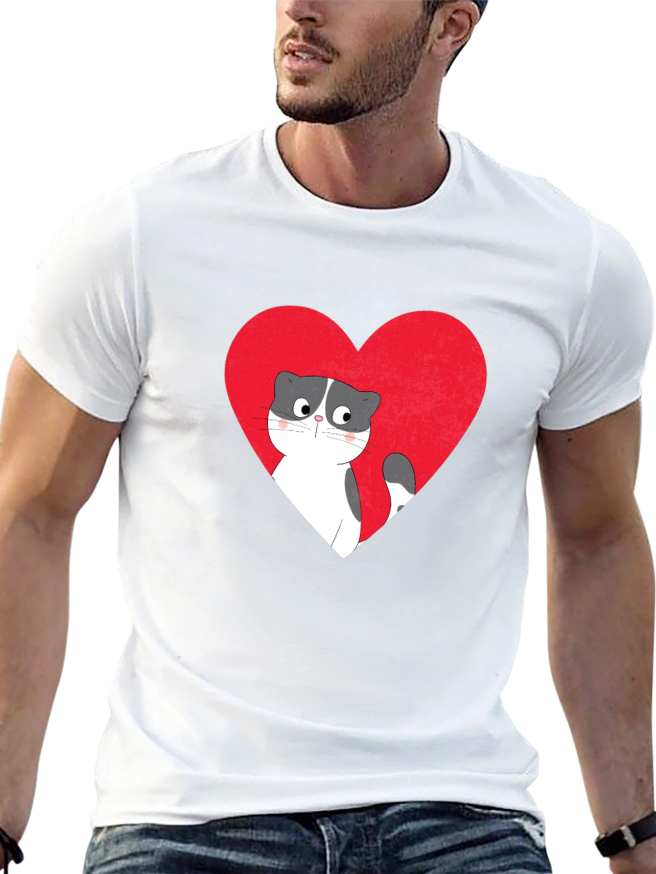 Heart Cat Graphic Tee - Black