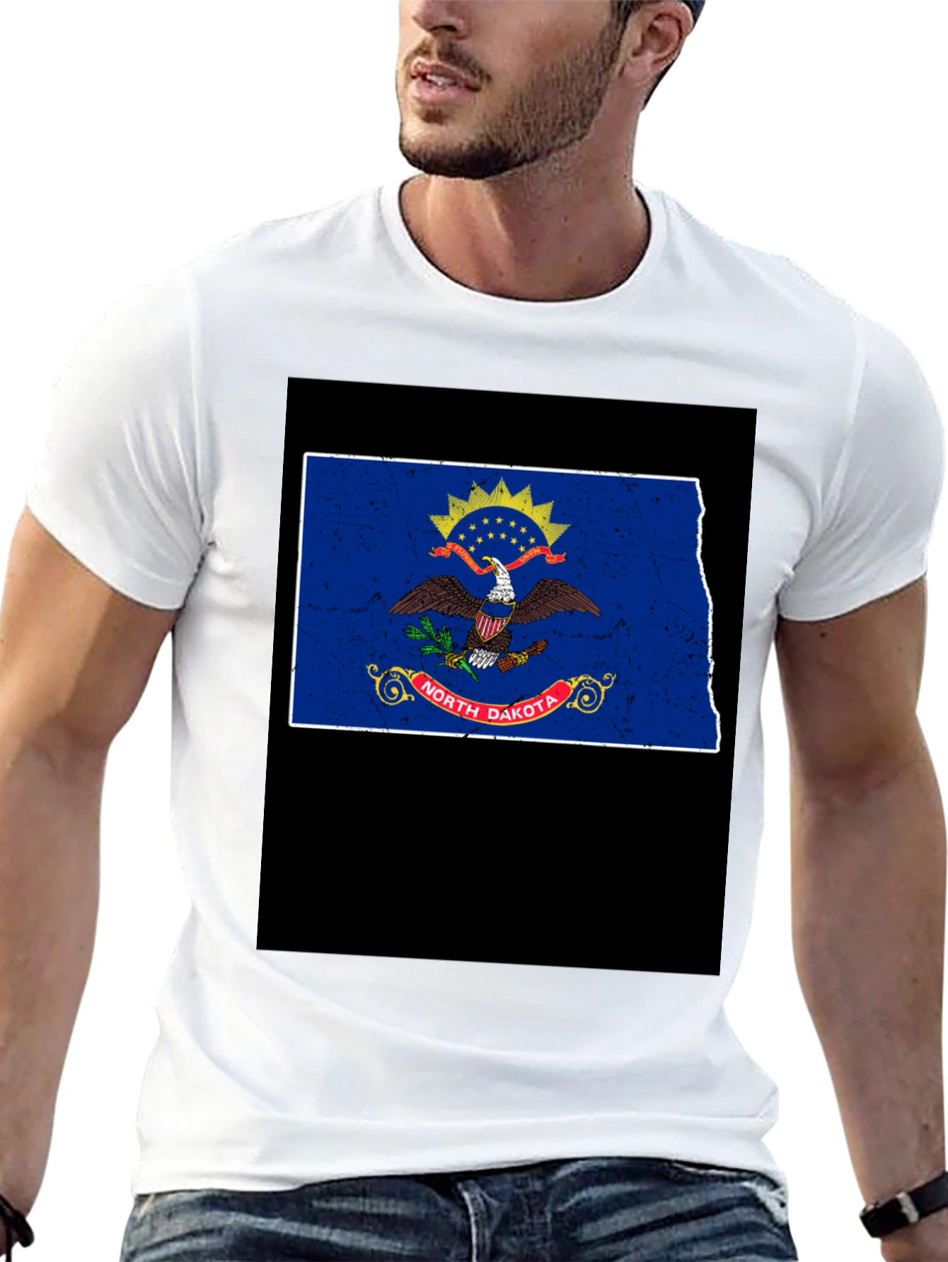 North Dakota Flag T-Shirt - Distressed Graphic Tee