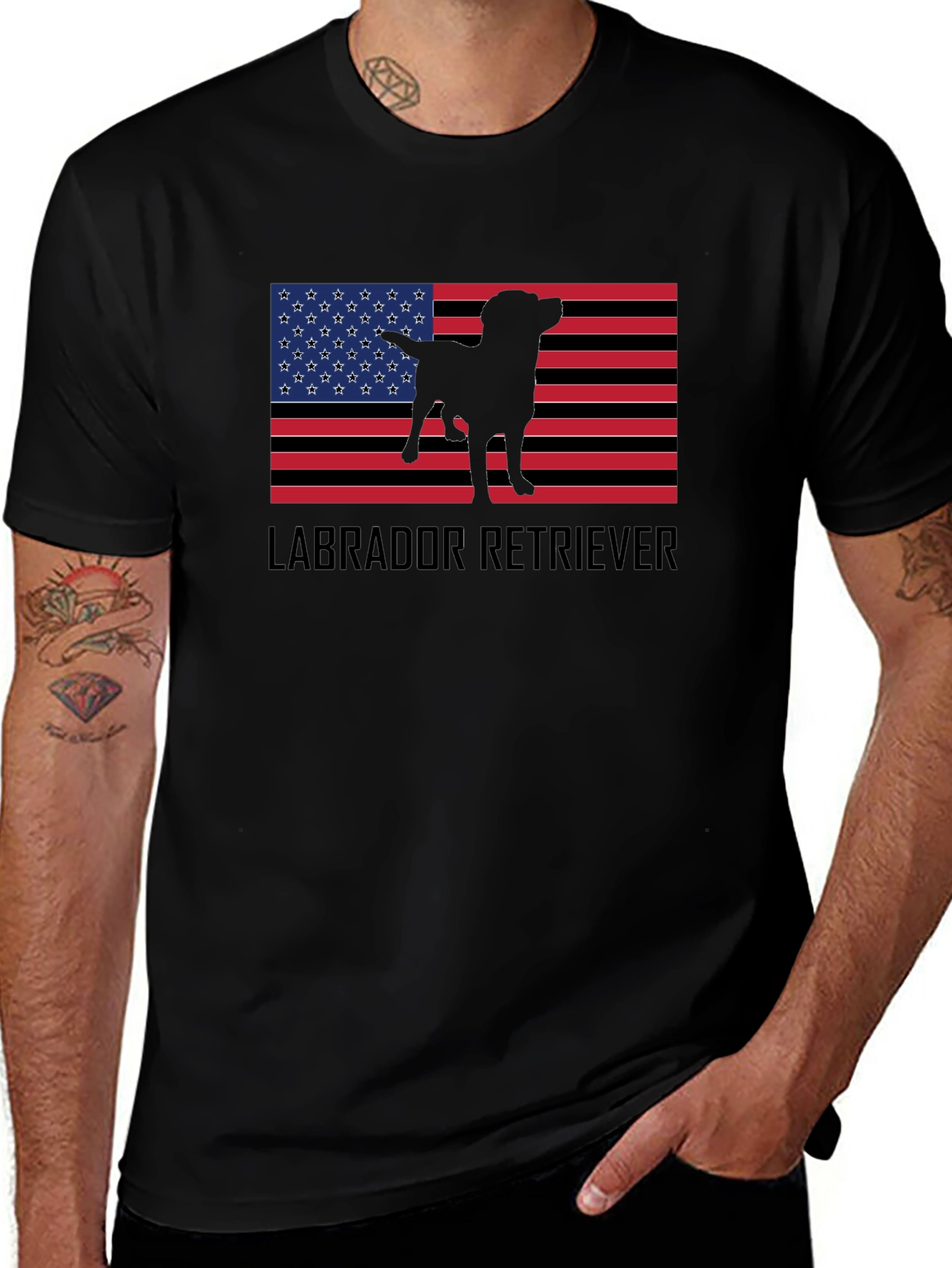 Labrador Retriever American Flag Black T-Shirt