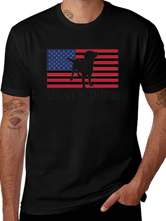 Labrador Retriever American Flag Black T-Shirt