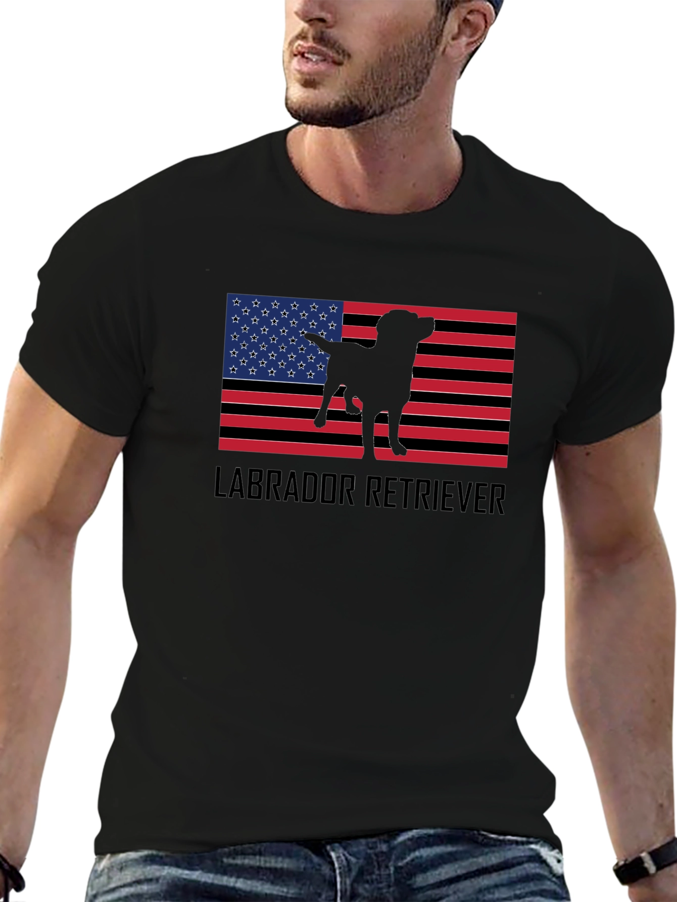 Labrador Retriever American Flag Black T-Shirt