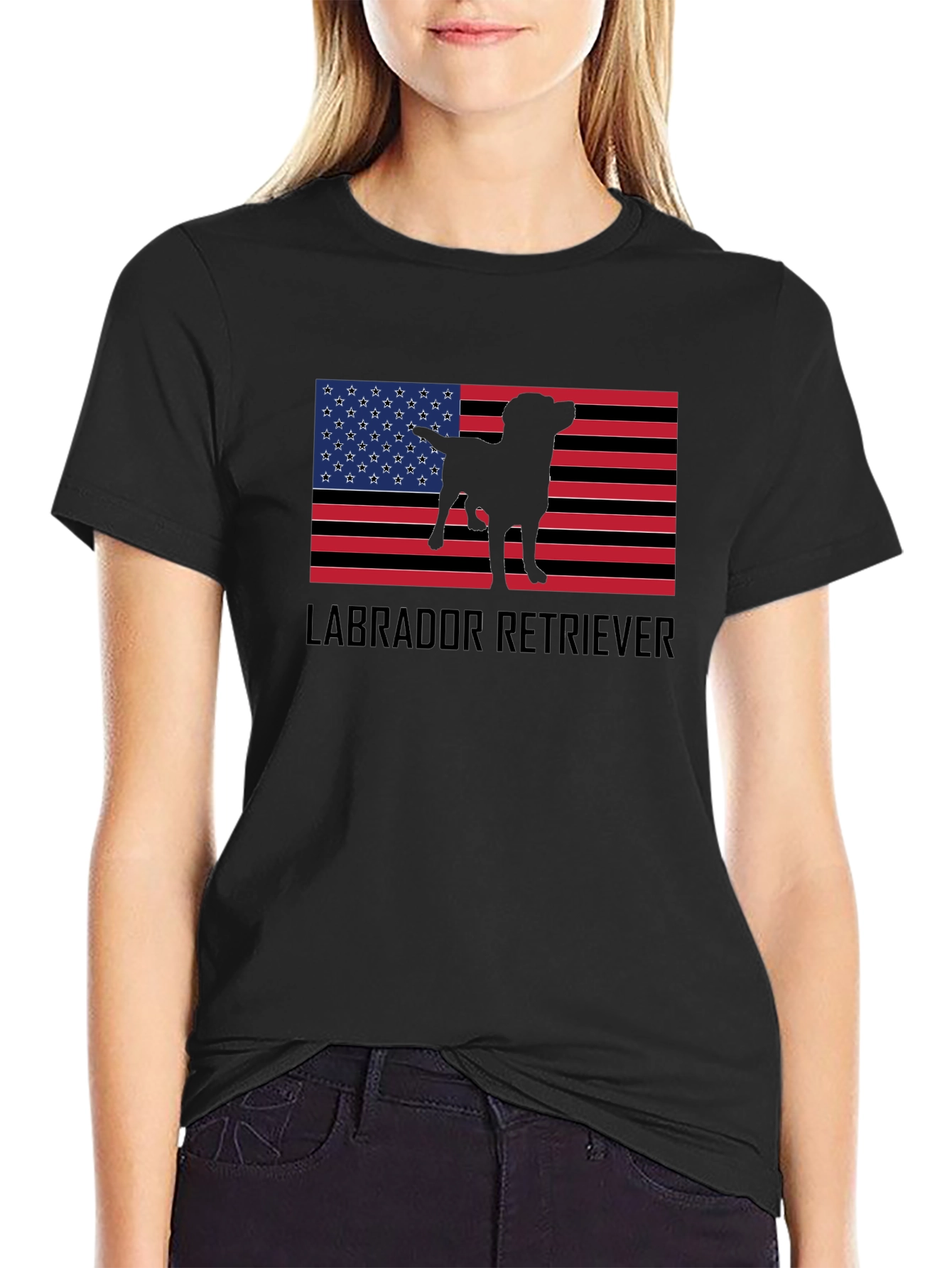 Labrador Retriever American Flag Black T-Shirt