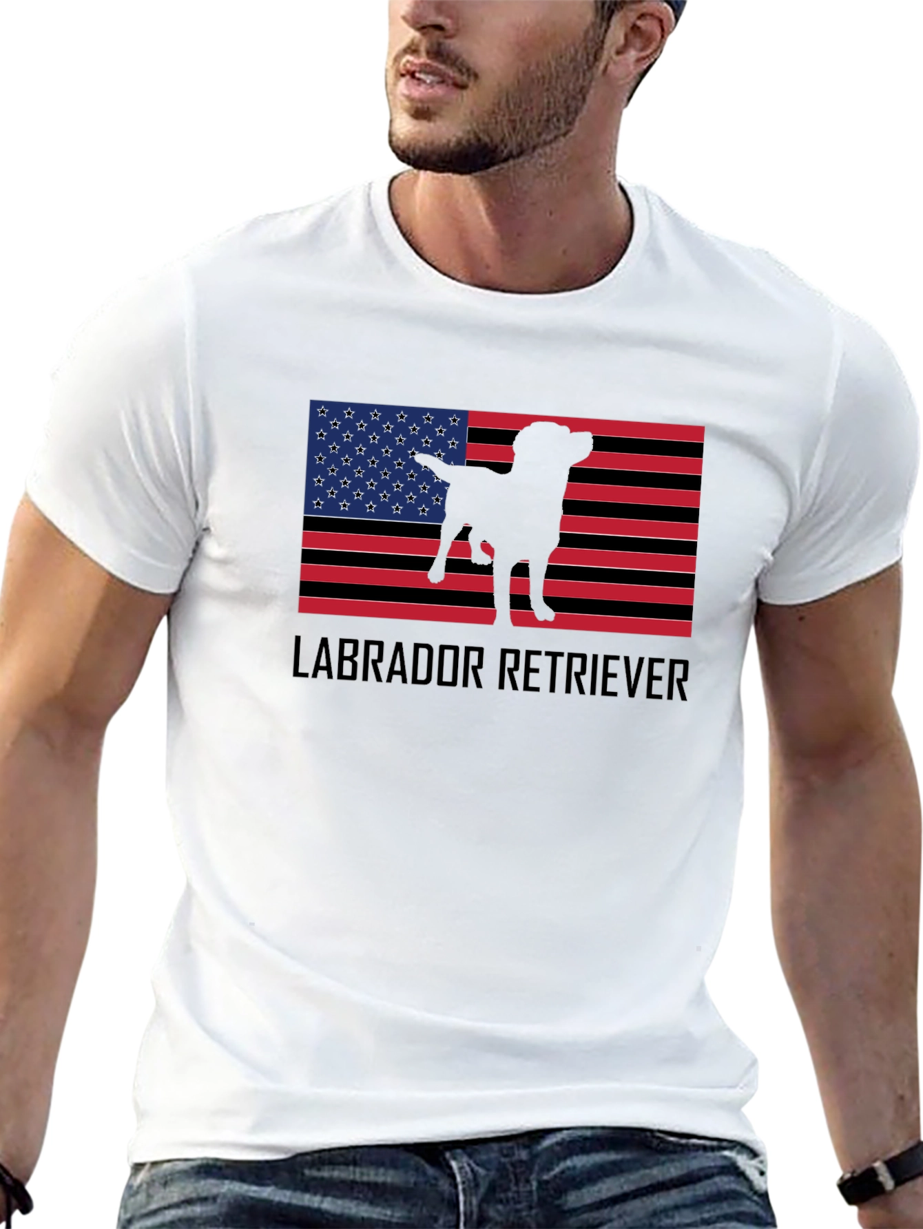 Labrador Retriever American Flag Black T-Shirt