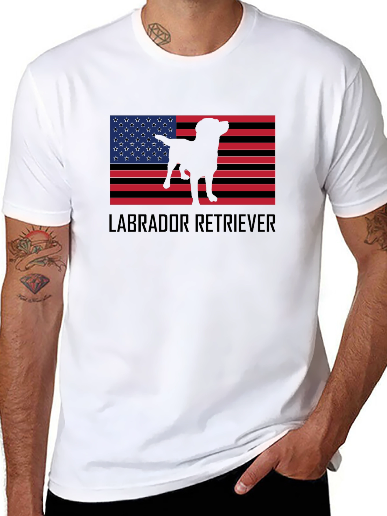 Labrador Retriever American Flag Black T-Shirt