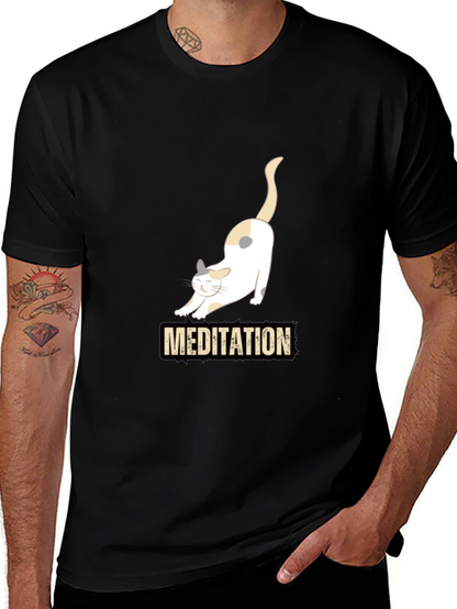 Meditating Cat Graphic T-Shirt - Black