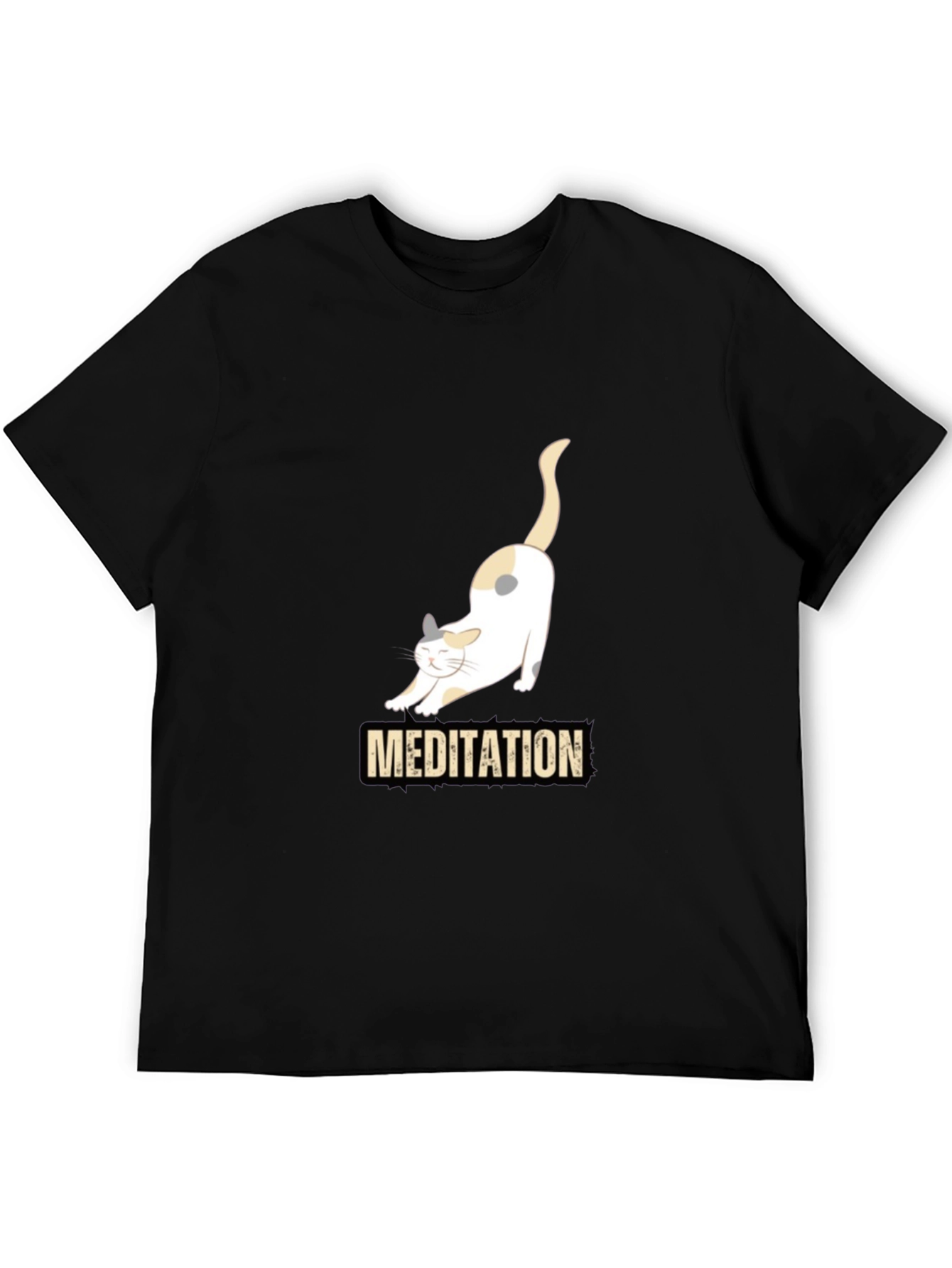 Meditating Cat Graphic T-Shirt - Black
