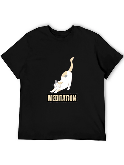 Meditating Cat Graphic T-Shirt - Black