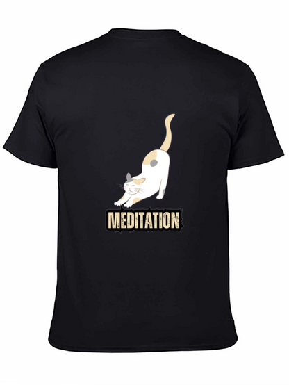 Meditating Cat Graphic T-Shirt - Black