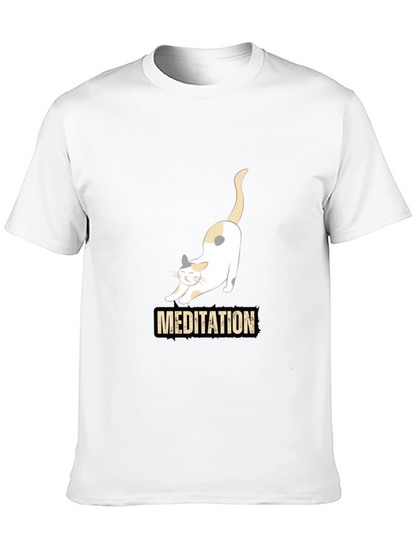 Meditating Cat Graphic T-Shirt - Black