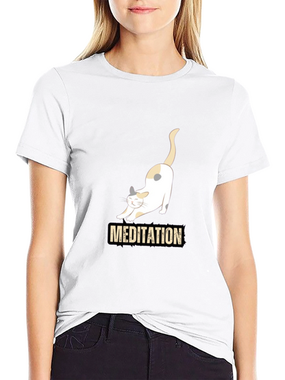 Meditating Cat Graphic T-Shirt - Black