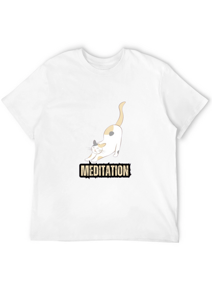 Meditating Cat Graphic T-Shirt - Black
