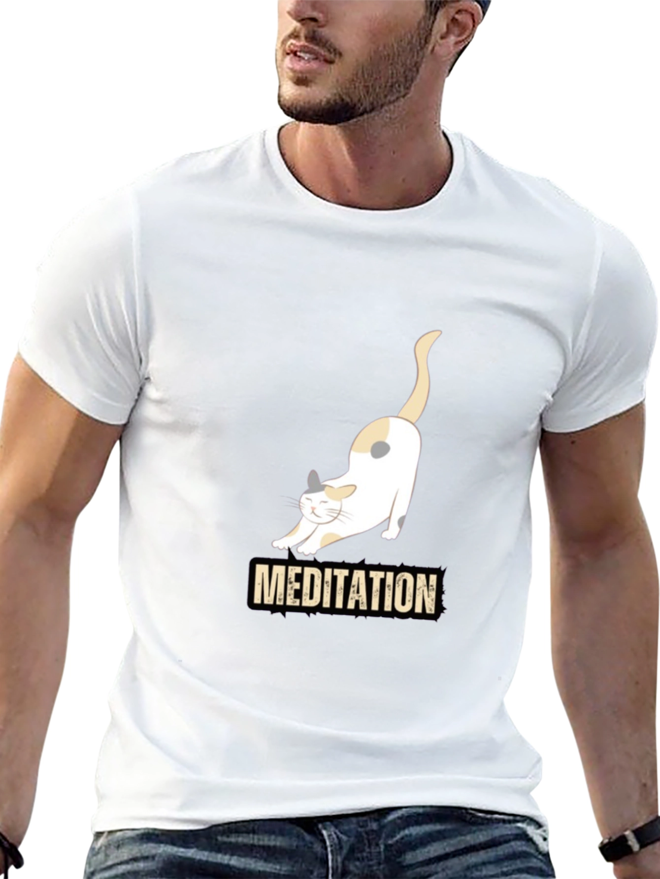 Meditating Cat Graphic T-Shirt - Black