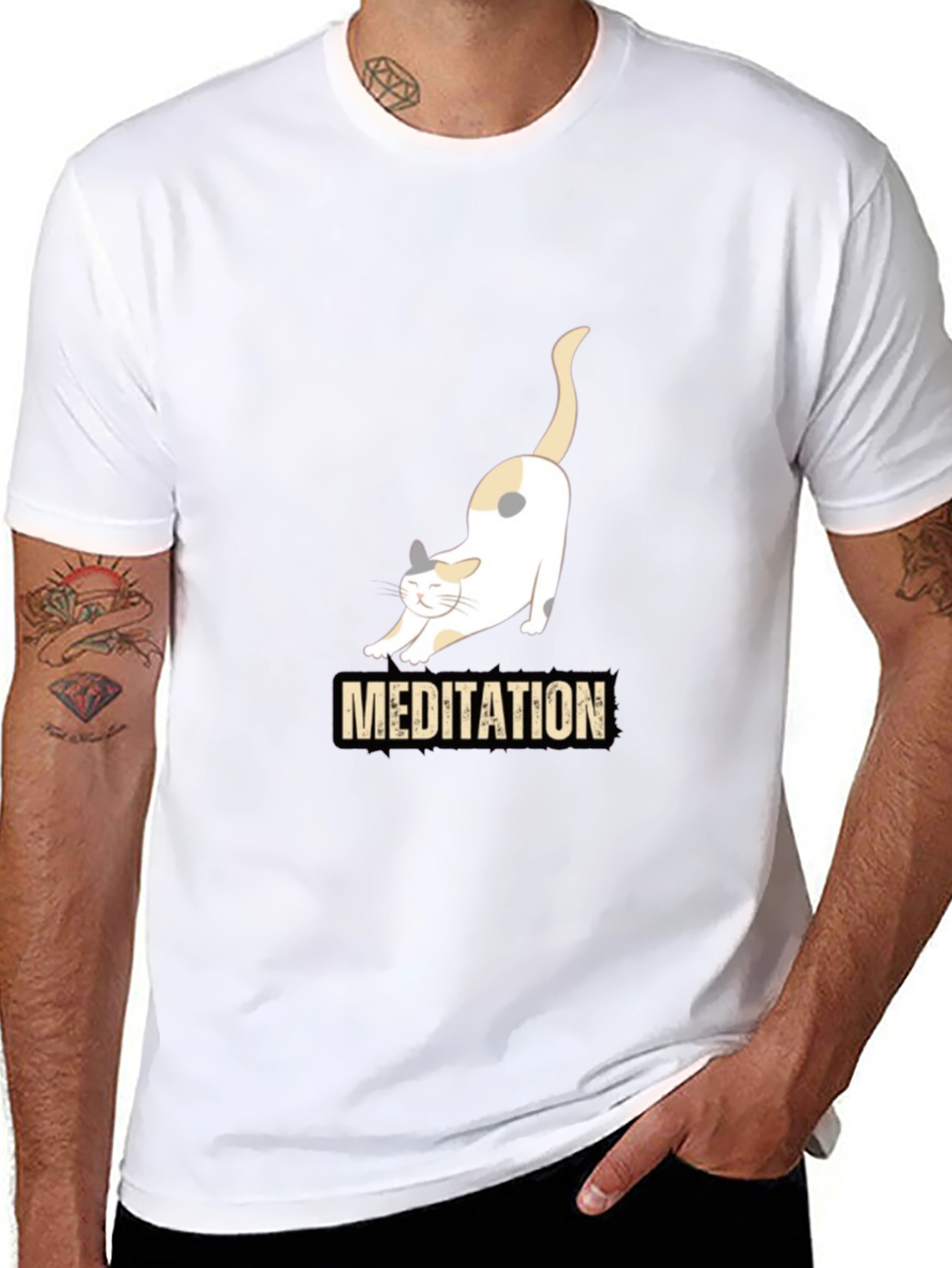 Meditating Cat Graphic T-Shirt - Black