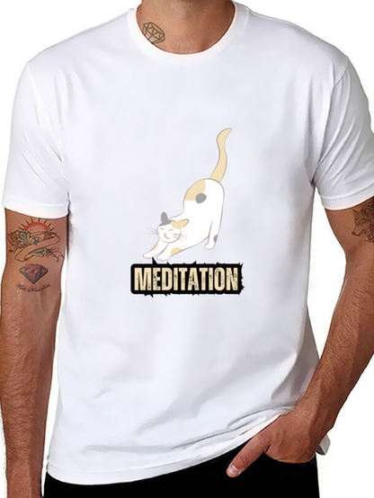 Meditating Cat Graphic T-Shirt - Black