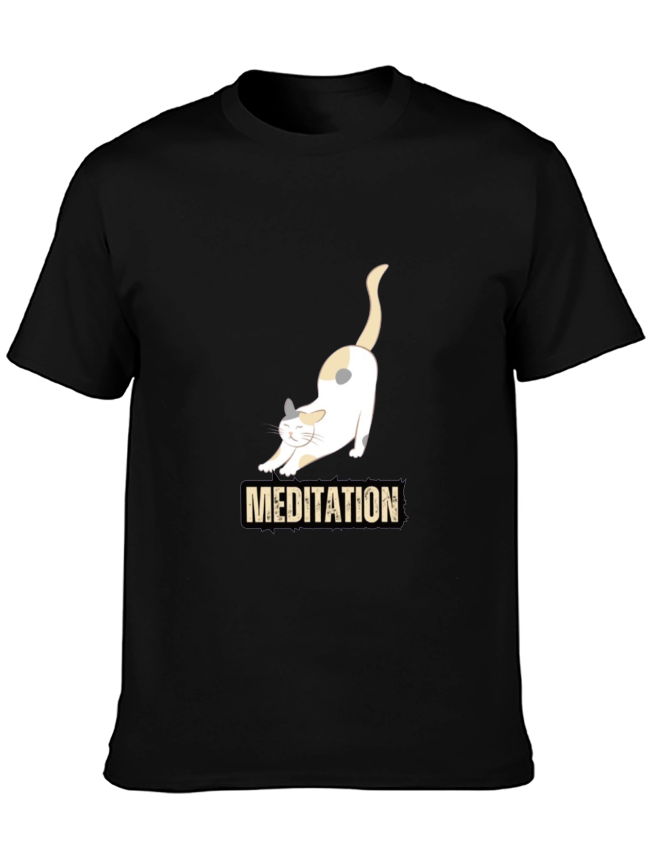 Meditating Cat Graphic T-Shirt - Black