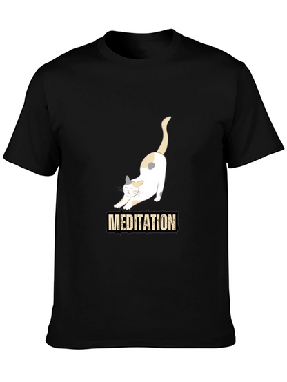 Meditating Cat Graphic T-Shirt - Black