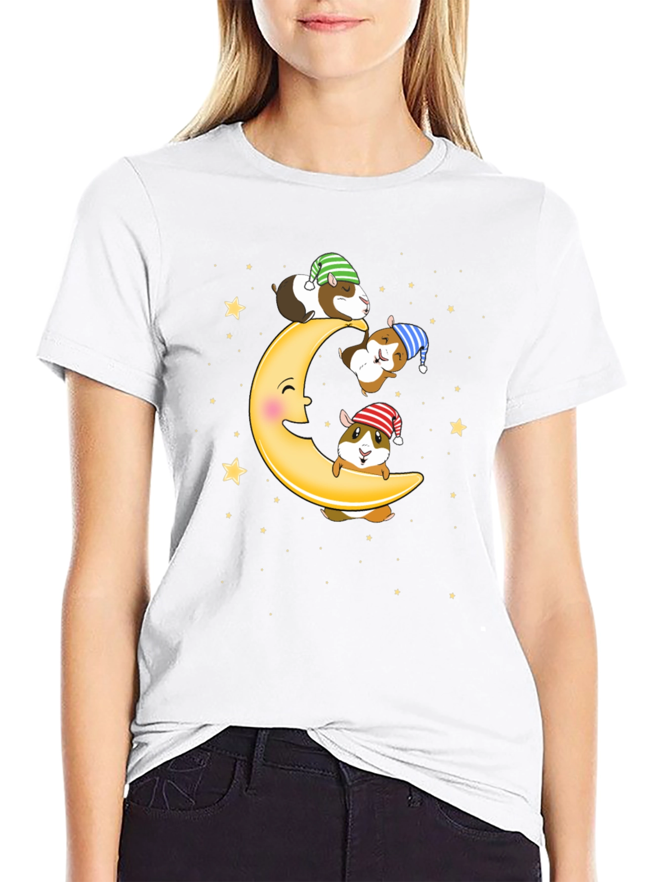 Guinea Pig Moon T-Shirt - Sleepy Celestial Design
