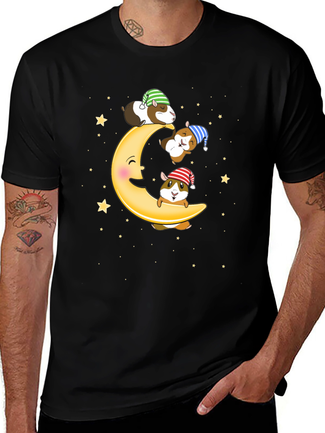 Guinea Pig Moon T-Shirt - Sleepy Celestial Design
