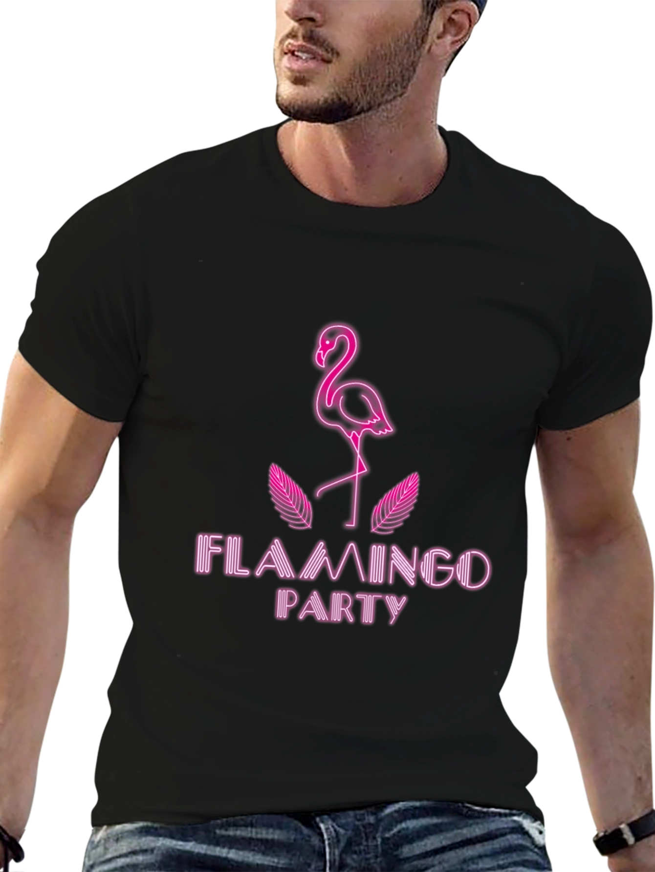 Flamingo Party Graphic Tee - Stylish Black T-Shirt