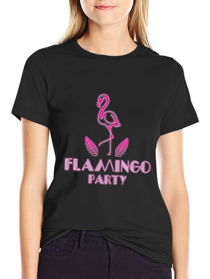 Flamingo Party Graphic Tee - Stylish Black T-Shirt