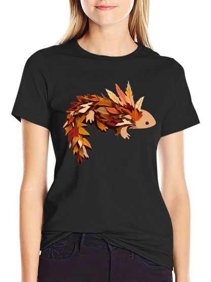 Autumn Axolotl T-Shirt - Fall Leaves Design