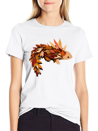 Autumn Axolotl T-Shirt - Fall Leaves Design