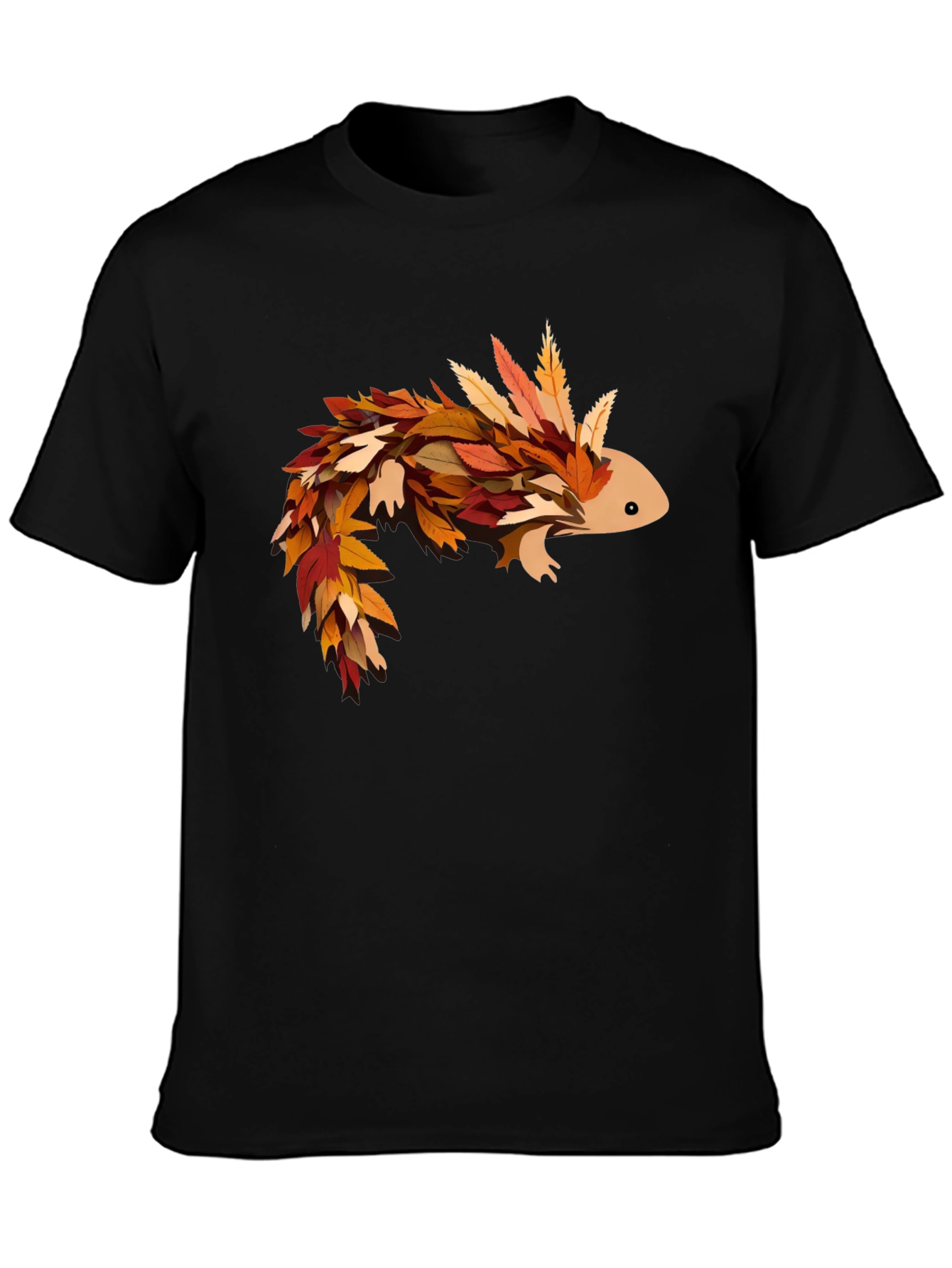 Autumn Axolotl T-Shirt - Fall Leaves Design