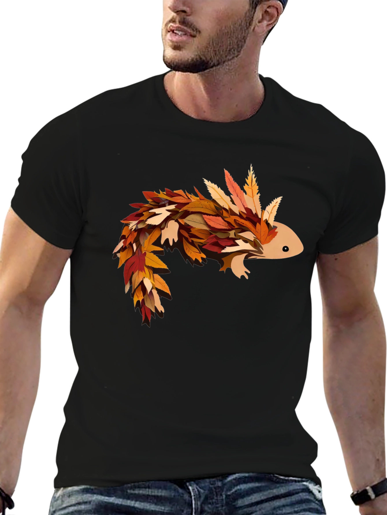Autumn Axolotl T-Shirt - Fall Leaves Design