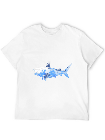 Geometric Shark Graphic Tee - Black Cotton Blend