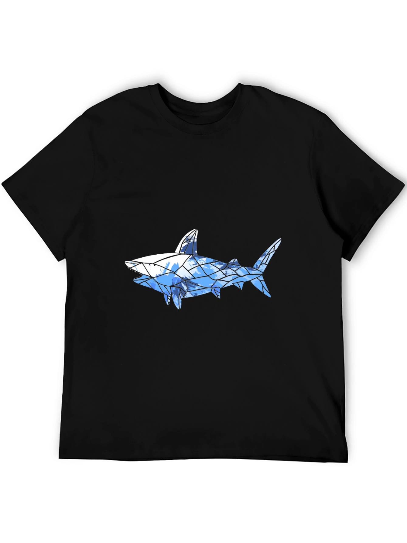 Geometric Shark Graphic Tee - Black Cotton Blend