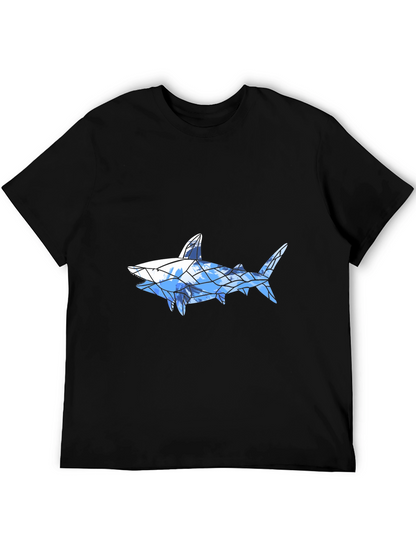 Geometric Shark Graphic Tee - Black Cotton Blend