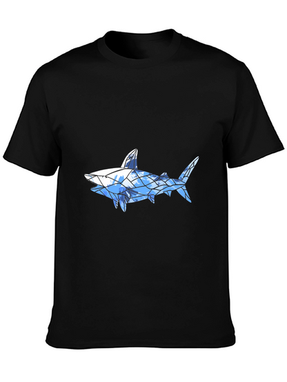 Geometric Shark Graphic Tee - Black Cotton Blend