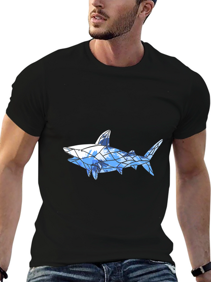 Geometric Shark Graphic Tee - Black Cotton Blend