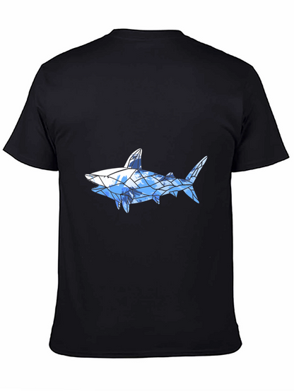 Geometric Shark Graphic Tee - Black Cotton Blend