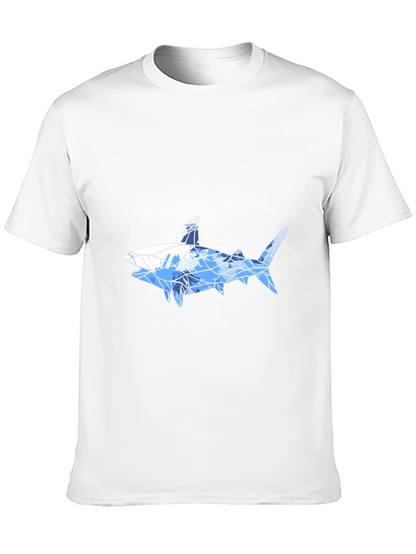 Geometric Shark Graphic Tee - Black Cotton Blend