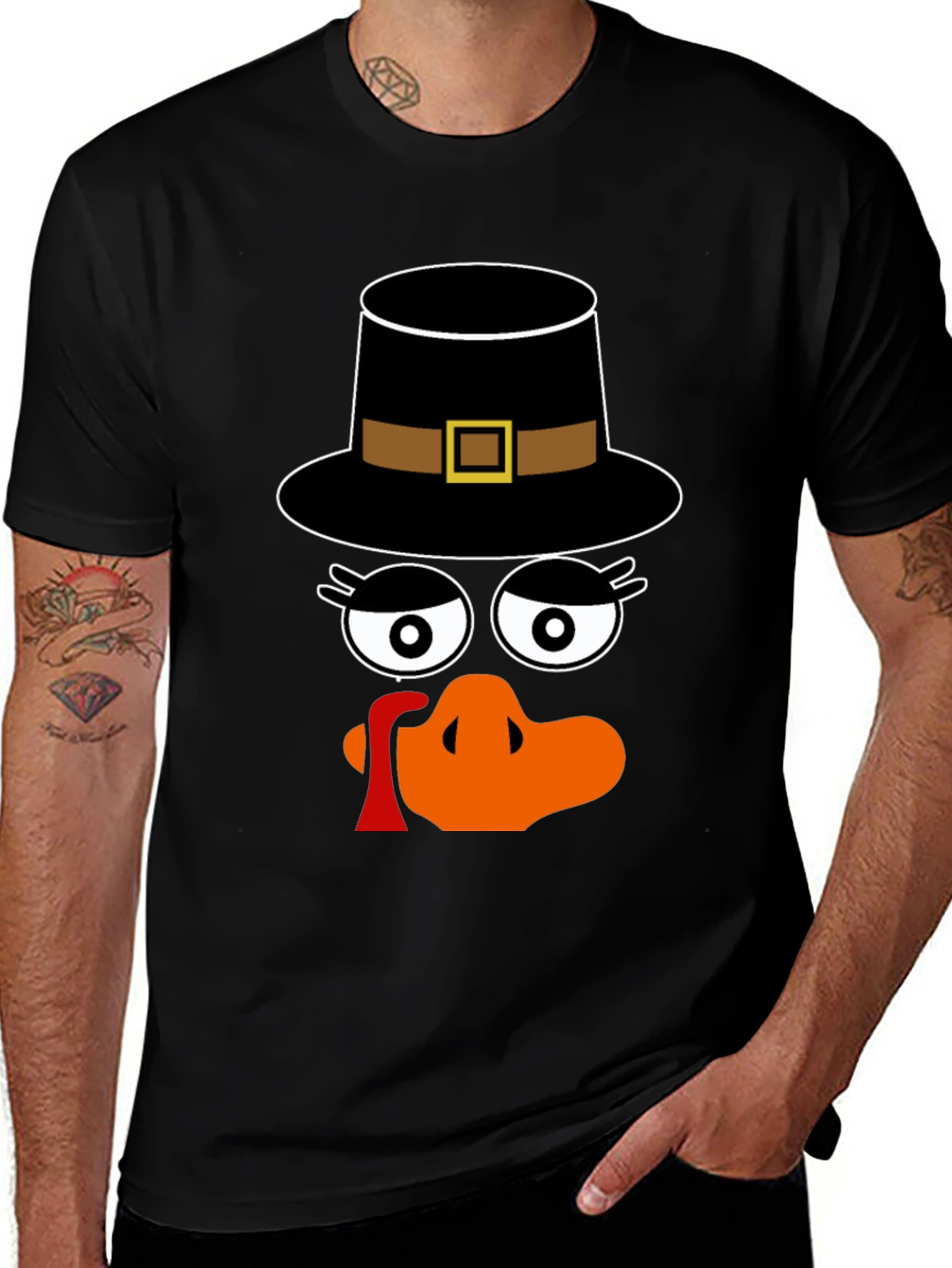 Thanksgiving Turkey Face Pilgrim Hat T-Shirt
