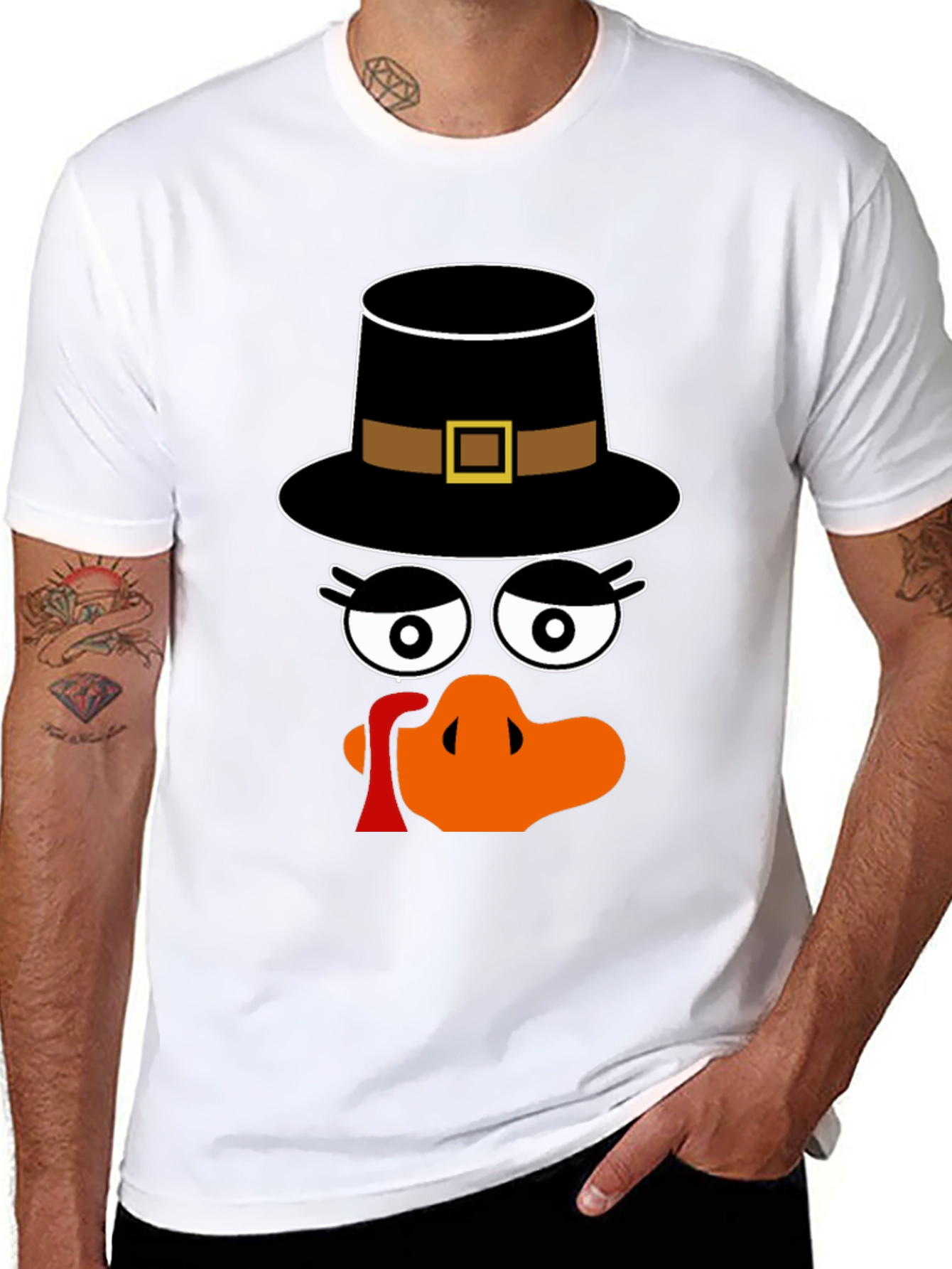Thanksgiving Turkey Face Pilgrim Hat T-Shirt