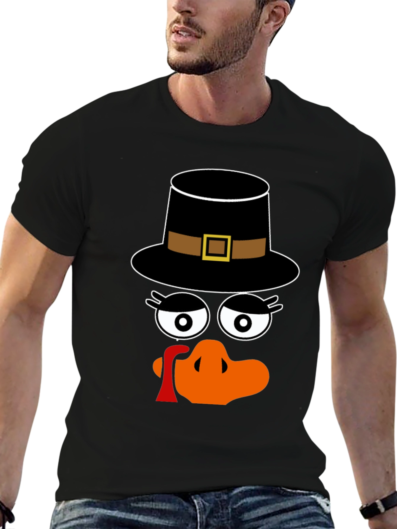 Thanksgiving Turkey Face Pilgrim Hat T-Shirt